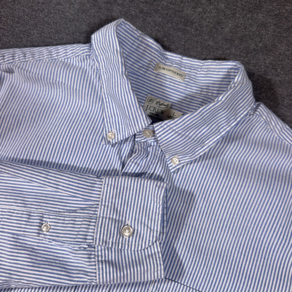 J. Crew Button Down Shirt Mens L Blue Striped Slim Untucked Broken-In Oxford